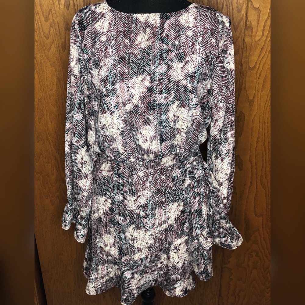 Wrap style dress with flutter sleeve